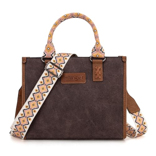 Montana West Wrangler Tote Bag for Women Aztec Western Retro Purse Top Handle Handbags - color: A-aztec-coffee and Angel White