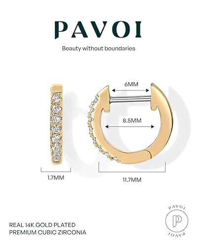 PAVOI Small Gold Hoop Earrings for Women - 14K Gold Plated Huggie Earring | Hypoallergenic Earring Set - Dainty Huggie Hoops with 925 Sterling Silver Posts - Cartilage Hoop Earrings - color: White Gold