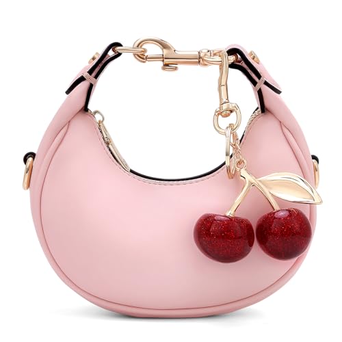 JQWSVE Small Top Handle Bags for Women Mini Purses Cute Ladies Handbags Crescent Mini Crossbody Bags with Cherry - color: A03-small-pink