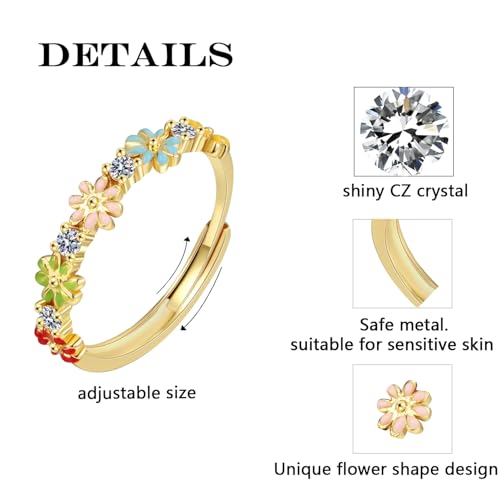 Dainty Daisy Rings Colourful Flower Adjustable Rings for Women Jewelry, Friendship Promise Fashion Jewelry Valentine