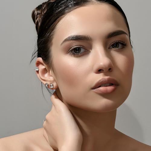 SEADAY 14K Gold Plated Hoop Stud Earrings for Women, Dainty Fashion Jewelry Accessories, Gifts for Women - color: Silver-3 Pairs