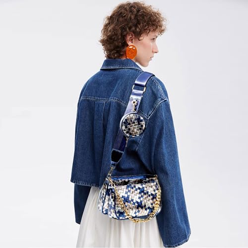 Handmade Woven Small Crossbody Bag for Women with Coin Purse, Designer Shoulder Handbag 3pcs Set, Mini Tote Clutch - color: Blue Multicolor