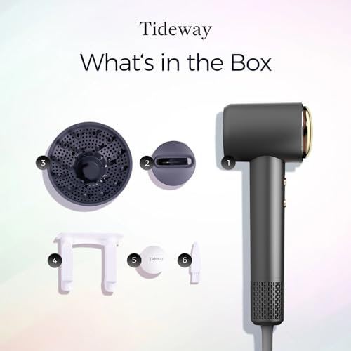 Tideway Hair Dryer Professional High-Speed Ionic Blow Dryer 110,000 RPM, Compact Hair Dryer with Magnetic Diffuser, Fast Drying with Brushless Motor Low Noise Smart Temperature Control-H11 - color: Black