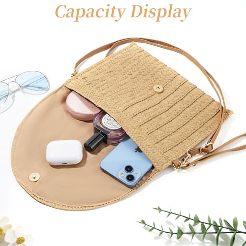 Small Straw Purse for Women Summer Clutch Purses Beach Woven Envelope Bag Raffia Shoulder,Straw Crossbody Bag boho - color: Semicircle Brown