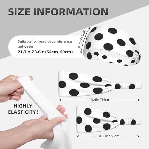 Black and Gold Swirl Liquid Ink Marble Workout Headbands Fashion Sports Sweatbands Yoga Hairbands for Fitness Athletic Non Slip Wicking Headscarf for Men Womens Girls Summer Accessories Elastic Bands - color: Polka Dot Black White