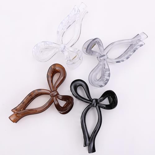 4 Pcs Bow Hair Clips Elegant Hair Claw Butterfly Hair Accessories for Girls Nonslip Butterfly Clips Hair Styling Accessories for Women - color: 4 Pcs-Glossy Style(Black,Coffee,Transparent Gray,Transparent)