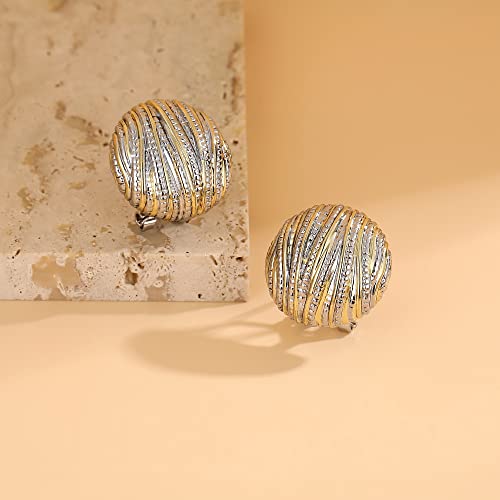 Mytys Two Tone Earrings for Women Gold and Silver Crossover Half Hoop Statement Earring Designer Stud Earrings - color: round Gold & Silver