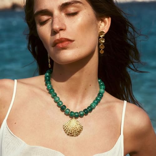 Chunky Beaded Starfish Shell Necklace for Women Colorful Boho Summer Chain Choker Beach Necklace with Acrylic Beads Trendy Chunky Jewelry Gifts - color: XL005B-02