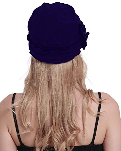 osvyo Chemo Headwear Turban Cap for Women - Cancer Beanie Hair Loss Sealed Packaging - color: Cotton Navy Blue