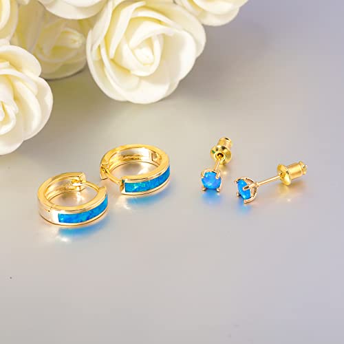 CiNily Huggie Earrings Opal Hinged Hoop Earrings Gold Plated Hypoallergenic Small Hoop Earrings for Women Teen Girls Men Sensitive Ears - color: Gold Plated-Blue