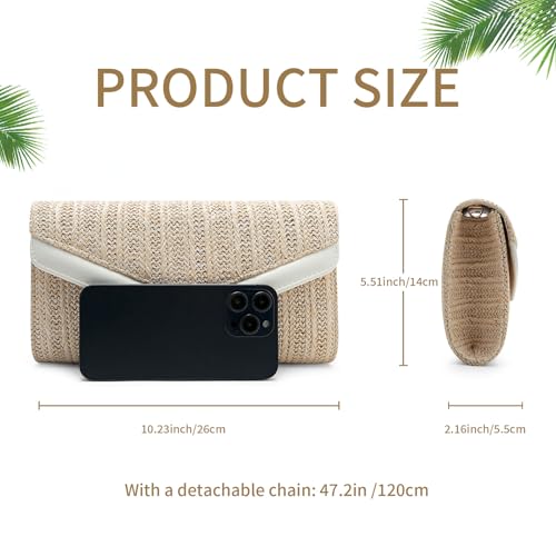 Straw Clutch Purse for Women Envelope Clutch Handbags for Summer Beach Evening Shoulder Crossbody Bag - color: Beige