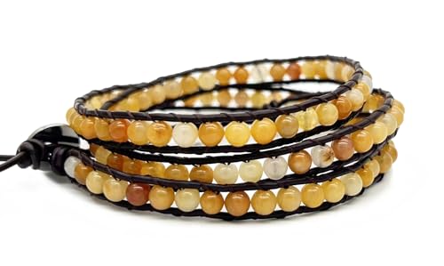 3 Wrap Genuine Leather Bracelet Gemstone Bead - color: Apricot OY