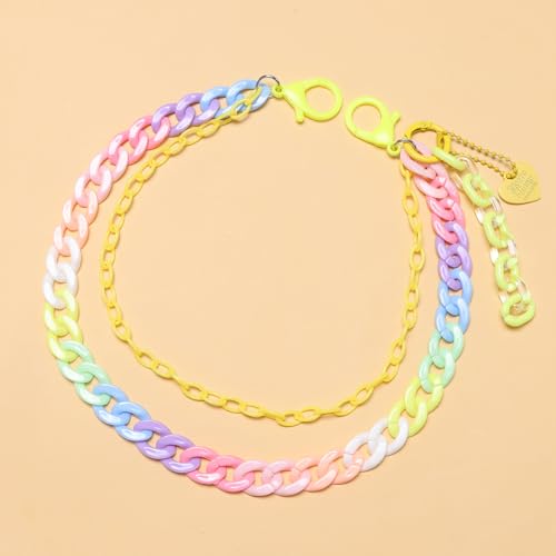 Y2k Heart Pendant Rainbow Acrylic Pants Trousers Chain for Women Chunky Colorful Resin Removable Love Charm Layered Rock Wallet Belt Pocket Waist Jeans Belly Chains Backpack Body Accessories - color: Yellow