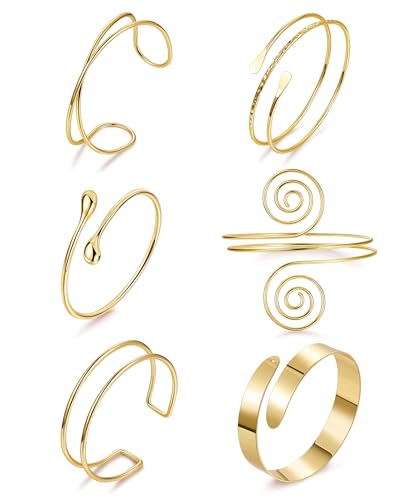 6PCS Gold Arm Cuff for Women Upper Arm Cuff Bracelets Adjustable Open Cuff Bangle Bracelet Minimalist Coil Swirl Upper Arm Bands Armband Set - style: Style B