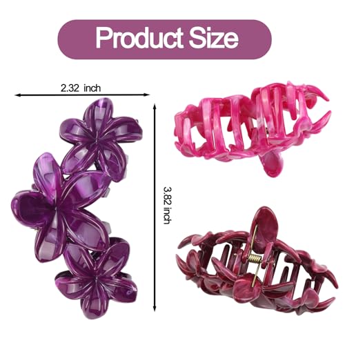 4Pcs Cute Hawaiian Flower Claw Hair Clips for Women Burgundy Plumeria Large Claw Clips for Thick Thin Hair Dark Purple Beach Hair Accessories for Women and Girls - color: 11-Colorful