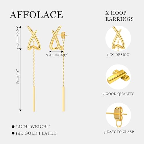 14K Gold Plated Dangle Earrings for Women Chain Dangling Long Earrings Trendy CZ/Twisted X Hoop Studs Dainty Threader Earrings Wedding Hanging Drop Dangly Minimalist Jewelry Gifts for Woman - style: 2