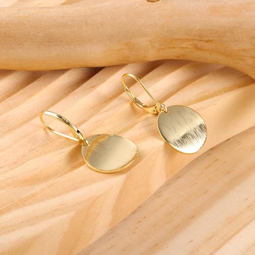 14K Gold Dangle Earrings for Women，Lightweight Circle Disc Coin Geometric Flat Brushed Drop Earrings, Hypoallergenic Leverback Earrings Jewelry - color: A-14K Gold