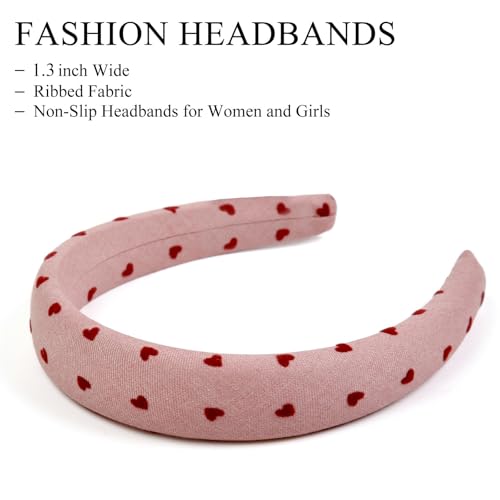 Huachi Valentine's Day Headbands for Women Non Slip Trendy, Heart Headbands for Women’s Hair 1 inch Wide Cute Headband for Girls, Head Bands Elastic Hair Bands Fashion Accessories for Women 4PCS - color: Heart Headband Set