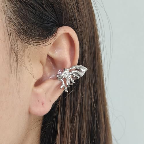 Gold Ear Cuff Earrings for Women Non Piercing 14K Gold Plated/Silver Cuff Clip On Cartilage Hoop Shining Cubic Zirconia Twisted Chain Ear Clip On Earring for Women Chunky Ear Cuffs Earrings - color: Pink-Butterfly