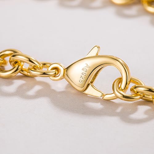 Dankadi 925 Sterling Silver Classic Round Cable Wire Link Bracelet Women Cuban Curb Oval Belcher Link Chain 5.9 to 9 in For Men 24k Gold Plated Cuff Jewelry Gift - color: 6MM Gold, size: 5.9 inch