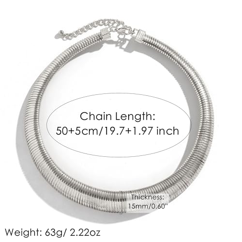 Chunky Gold Collar Choker Statement Necklace for Women Trendy | Gold Plated Layered Twist Flat Thick Snake Herringbone Chain African Torque Necklace Prom Boho Necklaces Party Jewelry Gift - style: Thick Snake Chain/Silver