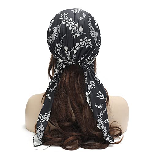 ZLYC Chemo Headwear Pre Tied Head Scarf Headwraps Lightweight Turban Beanie Cap for Women - color: Leaves Black
