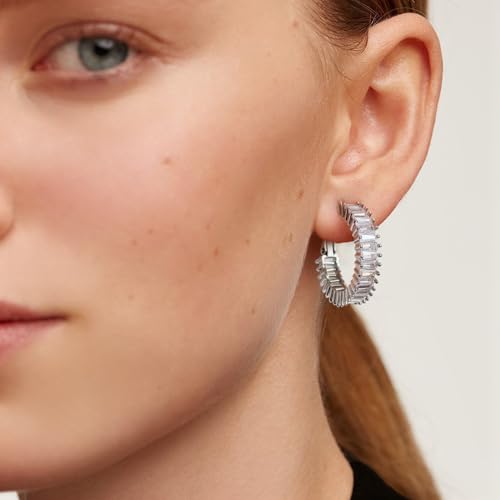 Trendy 14K Gold Plated Hoop Earrings for Women, Chunky Gold/Silver Earrings for Women Cubic Zirconia Baguette Hoop Earrings Heart Hoops Lightweight Hypoallergenic Jewelry,25mm/35mm/40mm/50mm - color: 01 Silver CZ Hoops 25mm