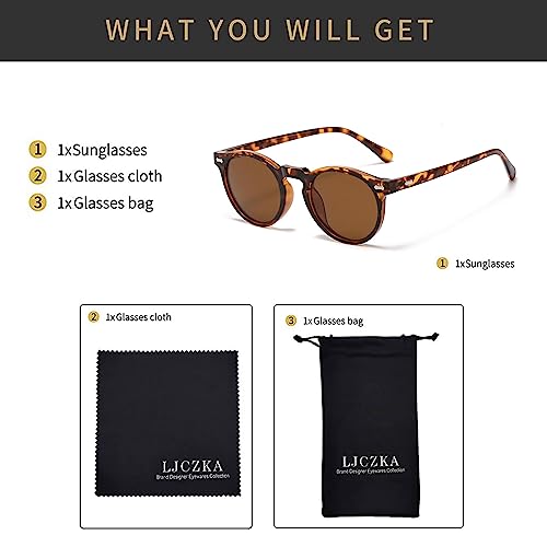 LJCZKA Round Polarized Sunglasses for Men Women Retro Small Face Sunglasses Polarized Vintage Sun Glasses UV400 Protection - color: Leopard Brown