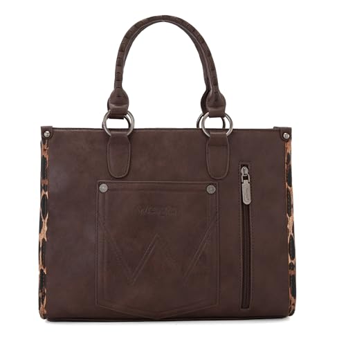 Montana West Wrangler Animal Print Tote Bag for Women Western Purse Boho Top Handle Satchel Handbag - color: Leo Coffee