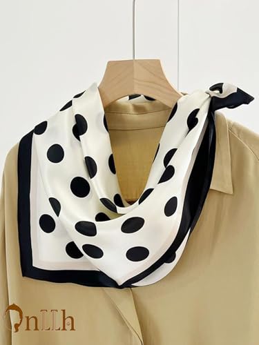 Silky Scarf for Women Lightweight Satin Bandanas Neck Hair Wrap For Sleeping Head Scarves 27.5" - color: A02 White Black Point/27.5"
