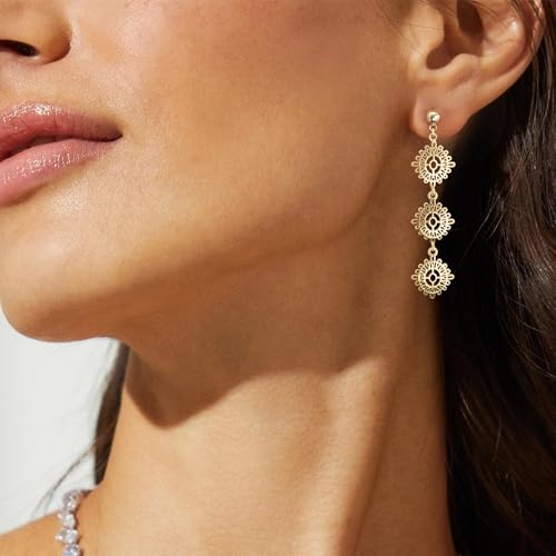 LLWOM 14K Gold/White Gold Plated CZ/Flower/North Star/Leaf Dangle Drop Earrings Studs for Women, Statement Earrings for Wedding Party Prom, Hypoallergenic Jewelry Gift - color: Gold Flower