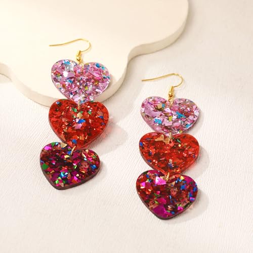 Colorful Shiny Love Heart Dangle Earrings Handmade Lightweight Glitter Acrylic Heart Shaped Hoop Earrings for Women Lovers Valentine's Day Mothers Day Party Jewelry Gifts - style: StyleE