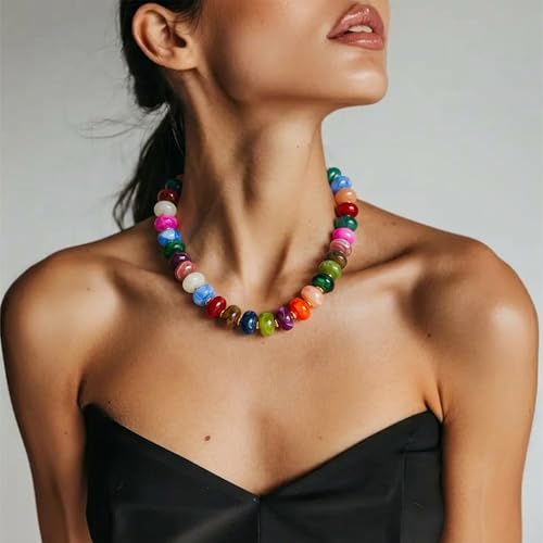 Chunky Beaded Starfish Shell Necklace for Women Colorful Boho Summer Chain Choker Beach Necklace with Acrylic Beads Trendy Chunky Jewelry Gifts - color: XL008A