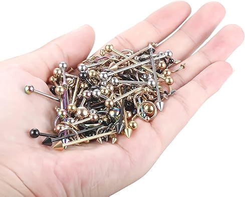 Oveta 150-151PCS Body Piercing Jewelry Lot 14G 16G 20G Stainless Steel Nose Lip Tongue Cartilage Tragus Eyebrow Industrial Barbell Belly Button Rings Piercing Kit Jewelry - style: 151pcs-Mixed Color