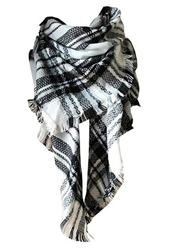 Wander Agio Womens Warm Long Shawl Winter Wraps Large Scarves Knit Cashmere Feel Plaid Triangle Scarf - color: Raw White Grey Colour 5