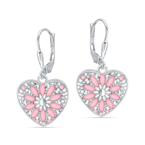 LeCalla 925 Sterling Silver Filigree Dangle Earrings for Women | Gold, Rose Gold & Rhodium Plated Diamond-Cut Filigree Drop Earrings | Lightweight Earrings Jewelry Gift - color: Heart Filigree