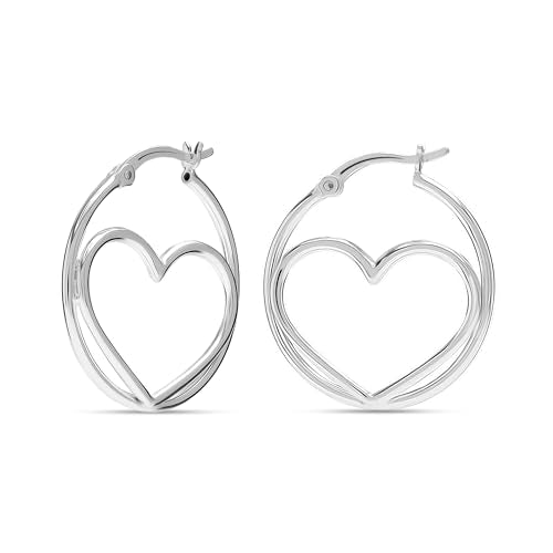LeCalla 925 Sterling Silver Heart Hoop Earrings for Women | Love Theme Heart Shaped Hoop Earring | Womens Italian Love Heart Earrings Hoops - color: Classic Double Heart
