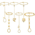 Fumete 6 pcs Finger Ring Bracelet Linked Rhinestone Hand Harness Chain Slave Bracelet with Ring Everyday Jewelry for Women - color: Gold, style: Classic