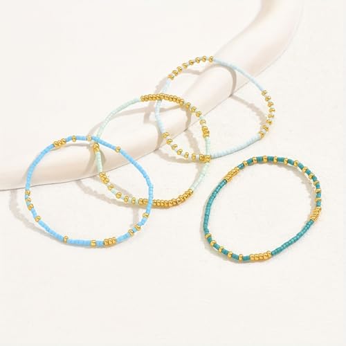 Long tiantian Western Turquoise Beaded Bracelet Set for Women Stackable Cowgirl Bracelets Boho Concho Jewelry Country Concert Rodeo Outfit Accessories Gifts - color: D2:Turquoise Bracelet