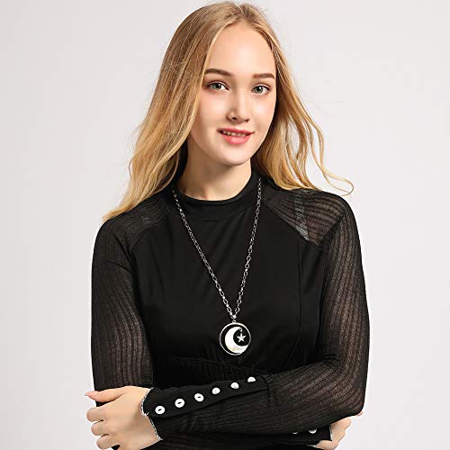 Long Moon Star Shell Pendant Necklace for Women Sweater Layered Y Statement Bohemian Chain Mother Jewelry with Gifts Box - color: SULVER