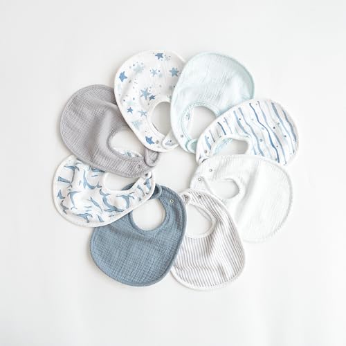 Konssy Muslin Baby Bibs 8 Pack Baby Bandana Drool Bibs Cotton for Unisex Boys and Girls, Soft Absorbent Set for Teething and Drooling - color: Ocean