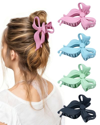 4 PCS Bow Hair Clips Bow Claw Clip for Women, Large Hair Claw Clips for Thin Thick Long Hair Cute Nonslip Bows (Blue+Pink+Green+Blue+Black) - color: Blue+Pink+Green+Blue+Black