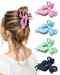 4 PCS Bow Hair Clips Bow Claw Clip for Women, Large Hair Claw Clips for Thin Thick Long Hair Cute Nonslip Bows (Blue+Pink+Green+Blue+Black) - color: Blue+Pink+Green+Blue+Black