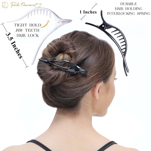 RC ROCHE 6 Pcs Flat French Claw Hair Clips For Women Thick Curly Hair Barrettes Duckbill Concord Side Slide Extra Hold Curved Eyelet Strong Hold Grip, Medium Black and White - color: Black&White