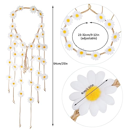 Sucrain 2pcs Flower Hippie Headband Floral Crown Summer Sunflower Hair Accessories for 70 s Bohemian Costumes Style for Women(White+White) - color: White+White