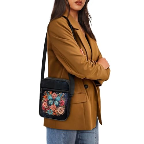 Womens Crossbody Bag Cell Phone Purse Wallet Small Shoulder Handbag for Workout Travel Gym - color: Butterfly Mandala