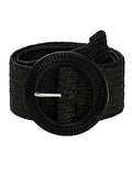 Verdusa Women's Western Belt Cowgirl Boho Straw Belts Round Buckle Elastic Waist Belt - color: Black, size: Suit Waistline 25″-29″