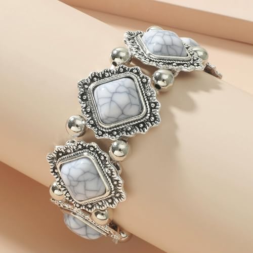 Turquoise Beaded Stretch Bracelets Bohemian Stackable Bracelets Y2K Summer Beach Bracelets Jewelry for Women - color: White