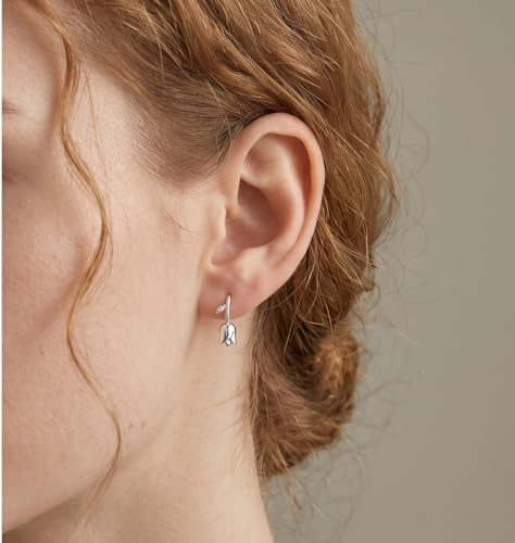 Reffeer Solid 925 Sterling Silver Flower Crawler Cuff Earrings Wraps for Women Teens Tulip Flower Wrap Earrings - color: A-Silver