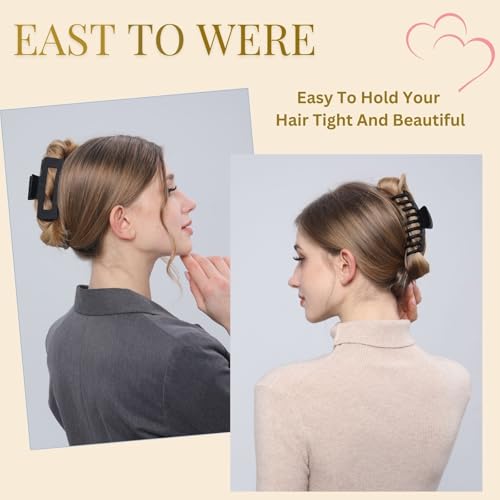 Black Hair Clips for Women -8 Pack 4.3 Inch Large Matte Banana Claw Clips for Women Thin Thick Curly Hair, Big Strong Hold jaw - color: Black